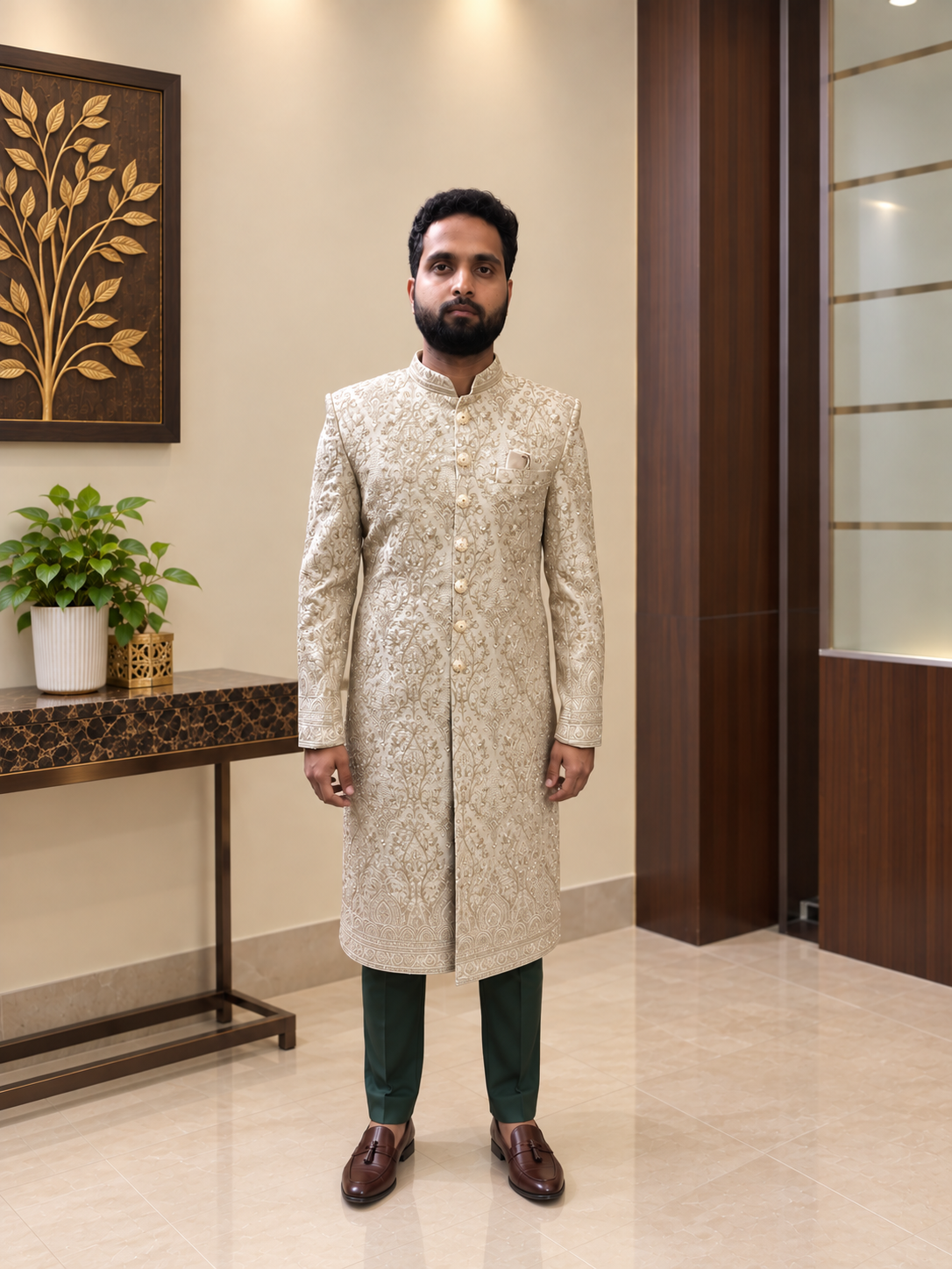 Bespoke sherwani, customer photo