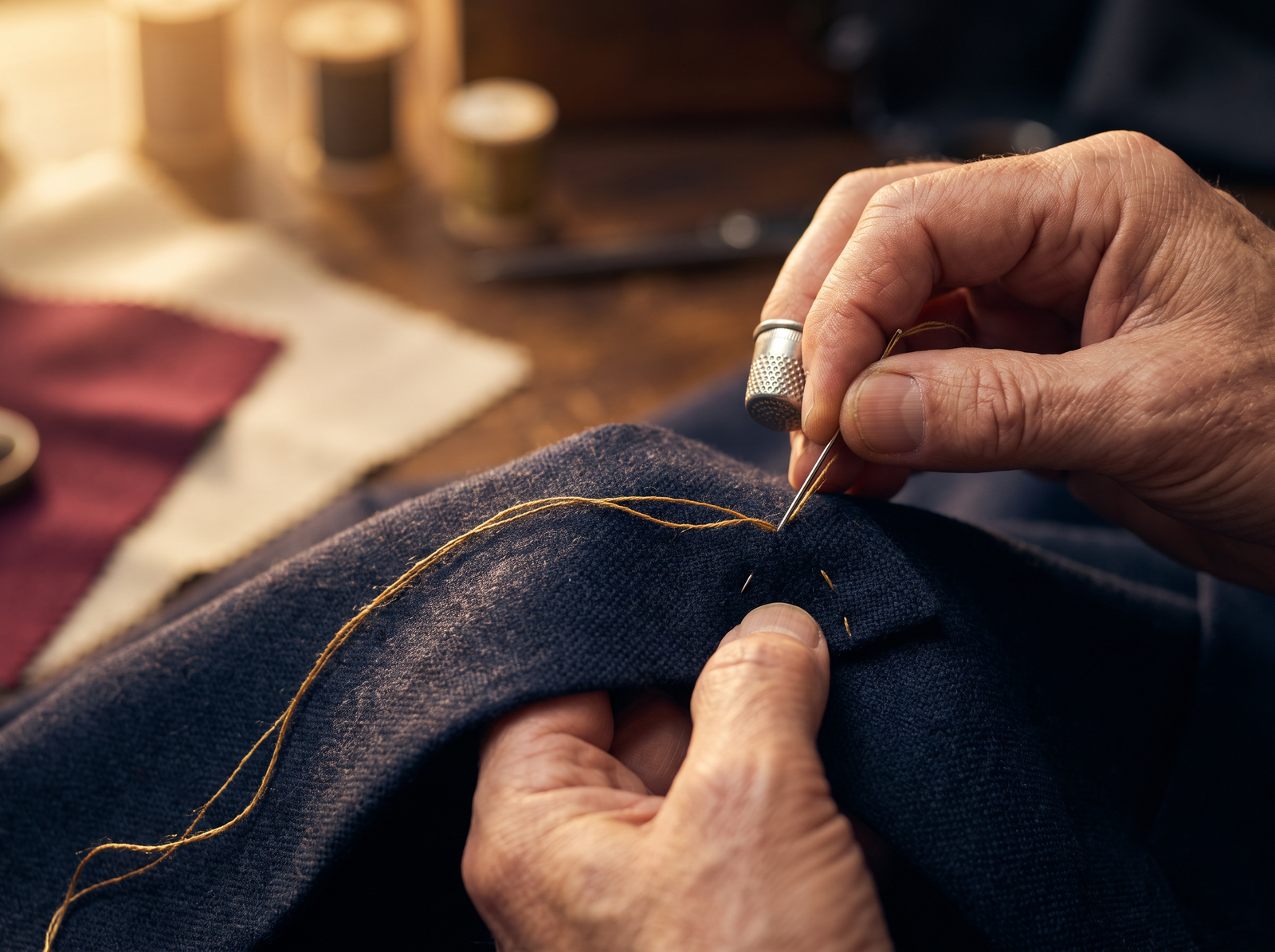 Hand-stitching detail on a suit lapel